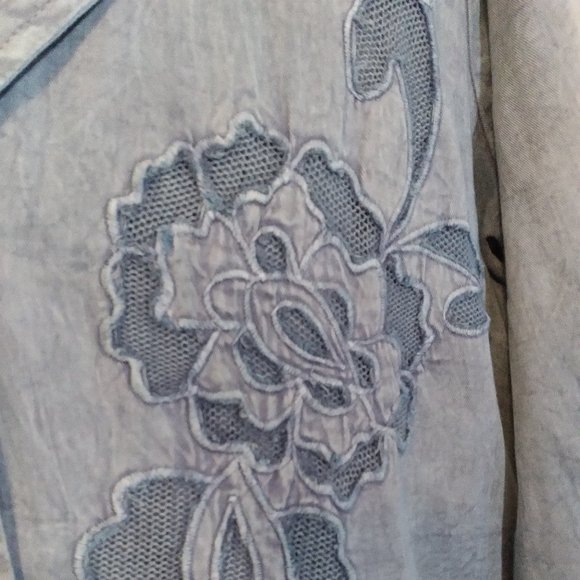 Parsley & Sage Cotton Jacket. Indigo Blue with Floral Cut Out Design - Picture 8 of 9